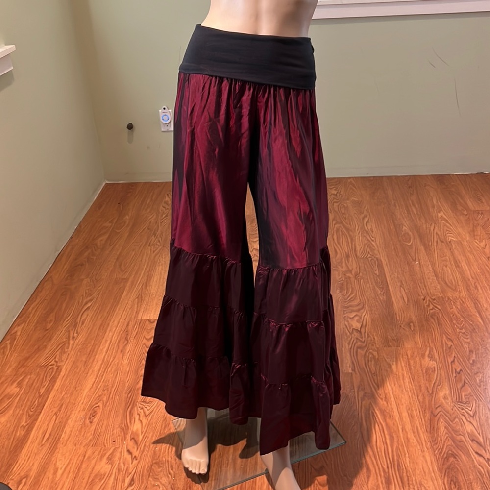 Magdalena Vintage Iridescent Burgundy Wide Leg Pants Pull-on Style Size M